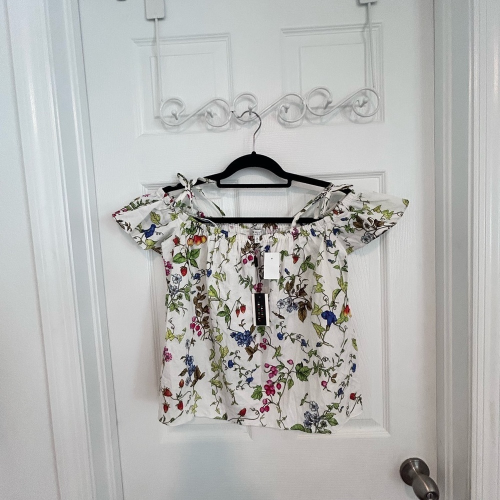 NWT Milly Minis White Floral Fruit Theme Off-Shoulder Tie Shoulder Top. Size 14